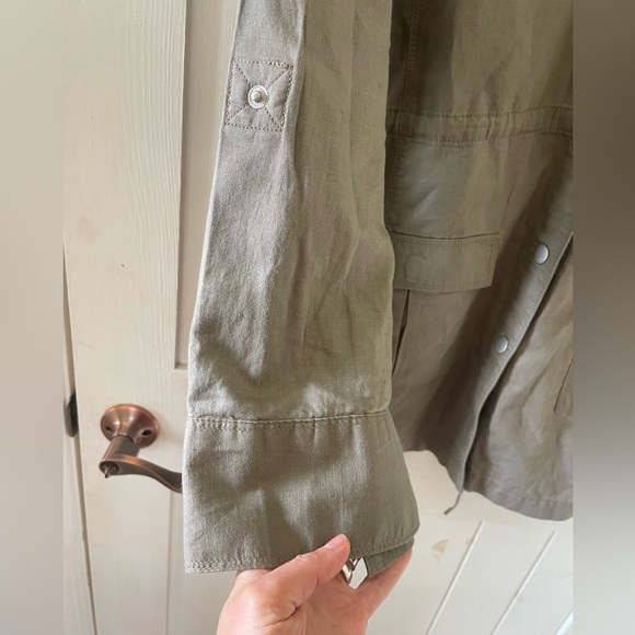 CATO Plus 22/24W Khaki  Linen Blend Snap Up 3/4 Roll Sleeve Utility Jacket Top - Picture 5 of 8